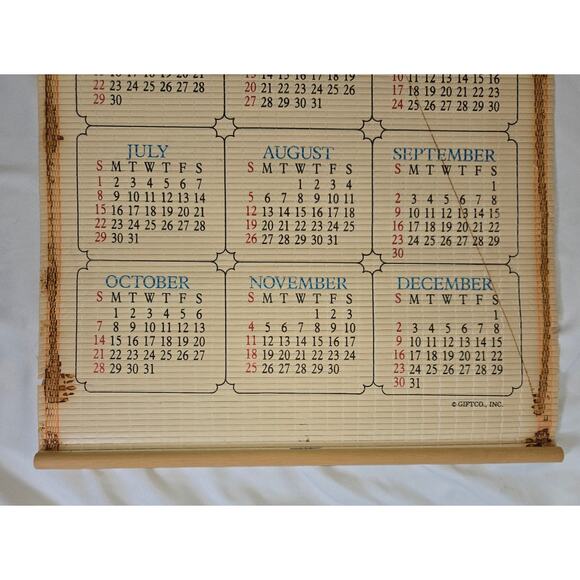 Giftco Bamboo Scroll Calendar Two-Sided 1990 1991 Wall Hang Footprints Deer Duck - Picture 6 of 16